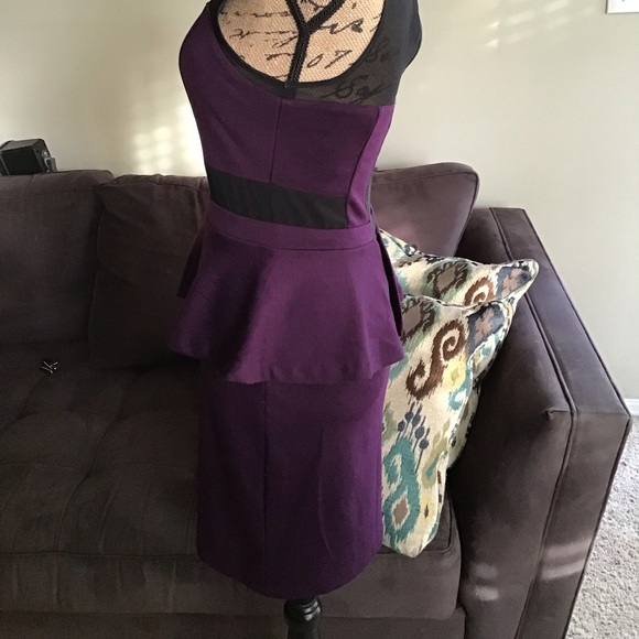 Purple peplum dress with sheer sweetheart top. - Picture 4 of 6